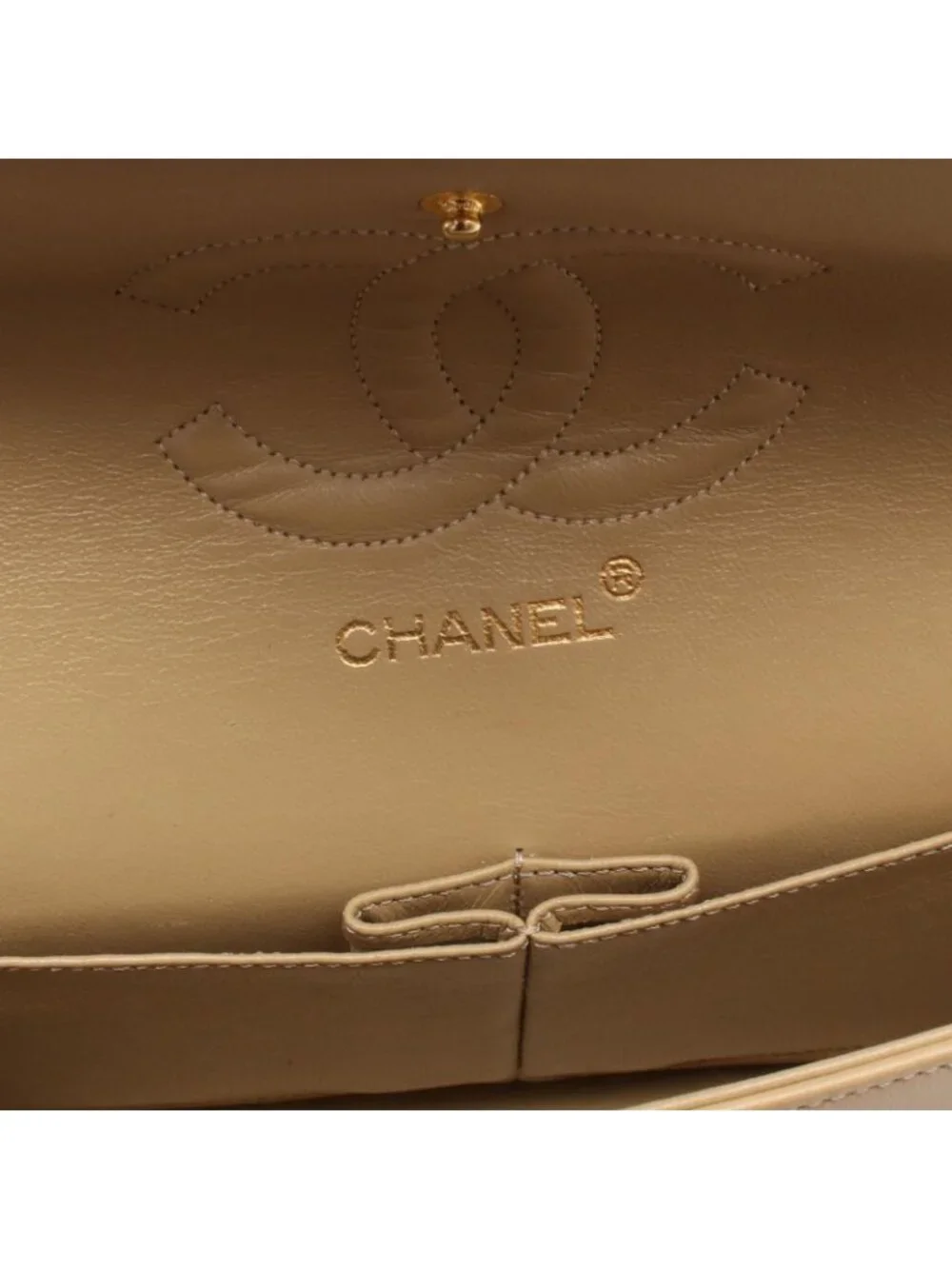 Chanel Shoulder Bag Quilted Double Flap Beige Lambskin Chain